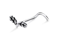 Double Leaves Shaped Silver Curved Nose Stud NSKB-756